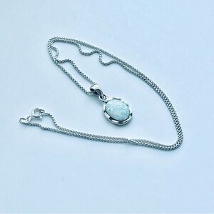 Sterling Silver Wavy White Lab Opal Necklace, October Birthstone Necklaces